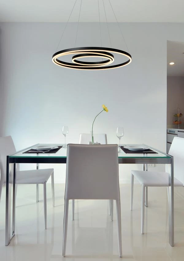 Lucide TRINITI - Lámpara colgante - Ø 80 cm - LED Regul. - 3000K - Negro - ambiente 2
